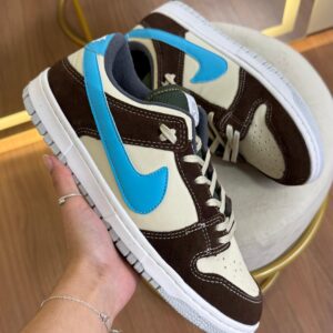 dunk low pro bege, azul e marrom